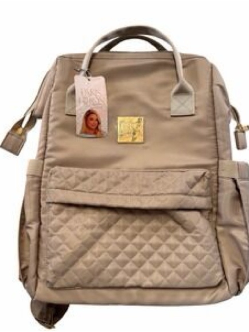 Paris Hilton Beige Quilted Laptop Backpack